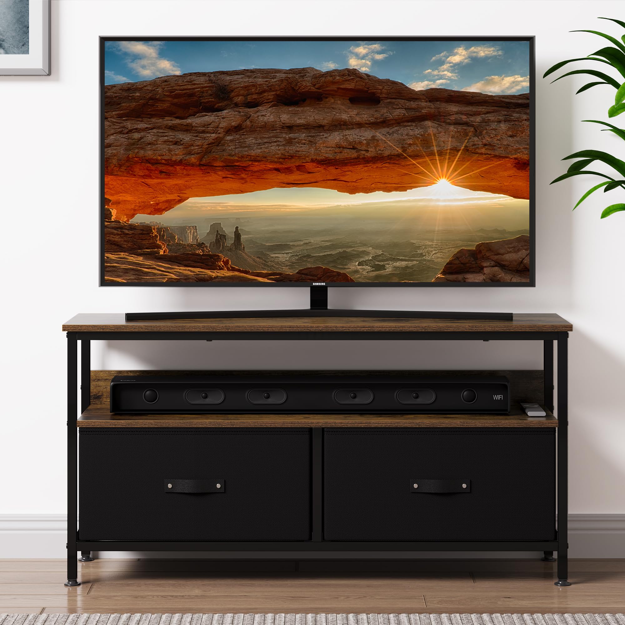 GarveeTech TV Lowboard 99x30x57 cm Mit Stoffschubladen Für 32-55 Zoll TV