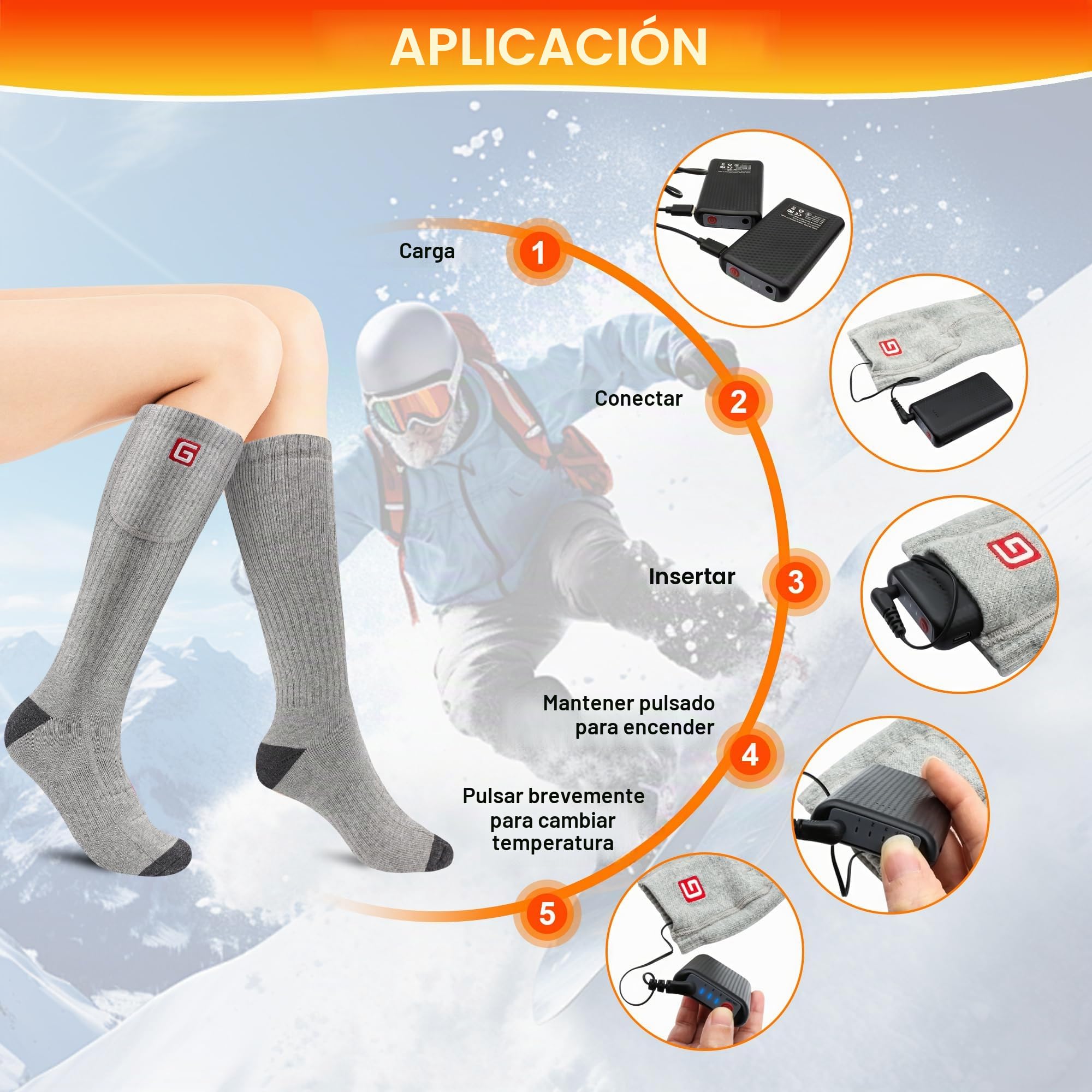 Svpro Calcetines eléctricos Recargables para Hombres y Mujeres Calcetines calefaccionados con batería de 4000mAh 3 ajustes de Calor Calcetines de Clima frío Calentamiento hasta 12 Horas
