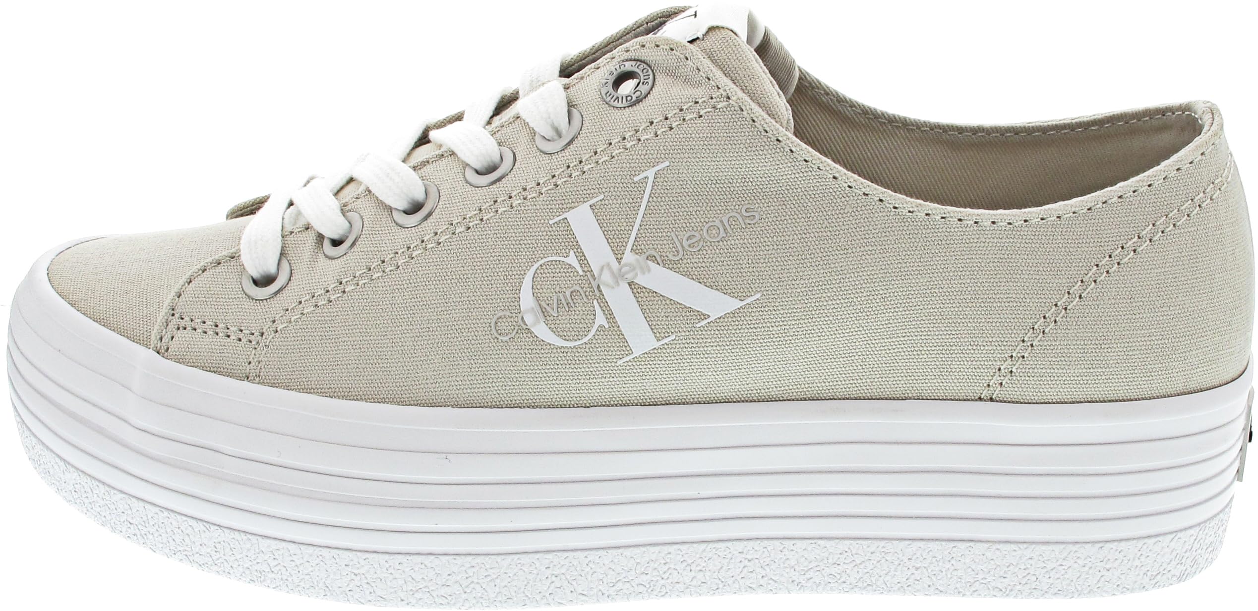 Calvin Klein Jeans Sneaker para Mujer Vulc Flatform Essential Mono con Plataforma, Beige (Eggshell/Bright White), 40 EU