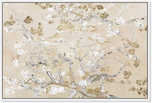 Oliver Gal Van Gogh in Golden Blossoms Inspiration Canvas Print Wall Art for Living Room, Bedroom, and Bathroom, 45" x 30", White Floater Frame
