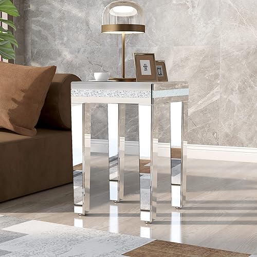 ON-Trend - Mesa auxiliar moderna de cristal con espejo mesa auxiliar de fácil montaje con diseño de cristal y patas de altura ajustable color
