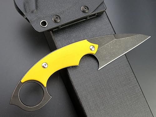 Miniatura 3 de C1118 Cuchillo de hoja fija, hoja D2 G10 mango EDC cuchillo de herramienta para acampar al aire libre, senderismo, pesca con funda kydex (amarillo)