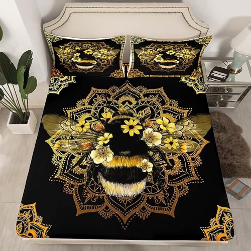 Miniatura 2 de Erosebridal Juego de sábanas de abeja gótica de lindos animales de tamaño matrimonial para niñas, sábanas florales kawaii, juegos de sábanas y