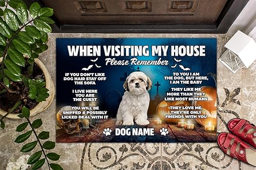 Miniatura 3 de Kobalo Tapete de Halloween para puerta cuando visites mi casa, por favor recuerde, tapete personalizado Shih Tzu, tapetes de bienvenida para