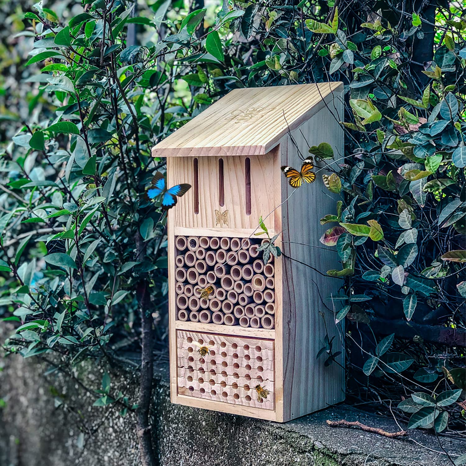 Bienenhaus Aus Holz – Natürliches Schmetterlings Produktbild-Vorschau 6