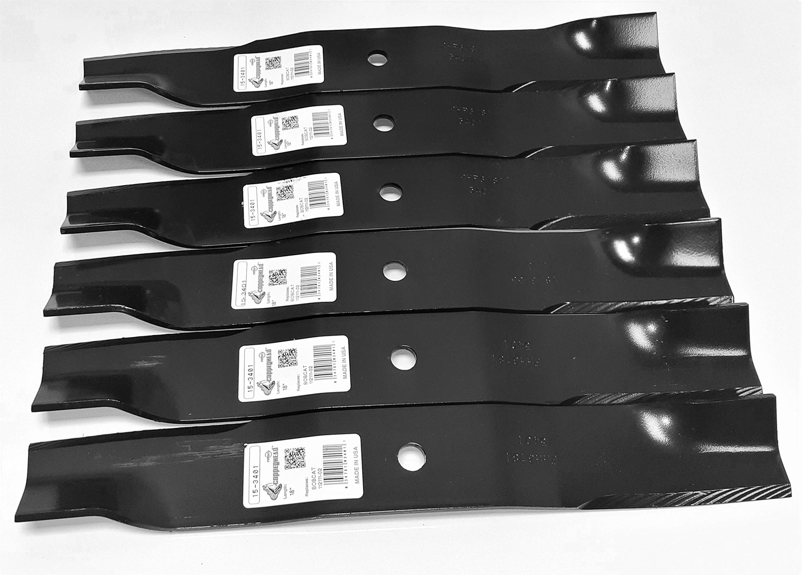 LAWN & GARDEN AMC Set di 6 lame compatibili con Bobcat 112111-02, lunghezza 45,7 cm, larghezza 6,3 cm, lame per tosaerba in metallo nero