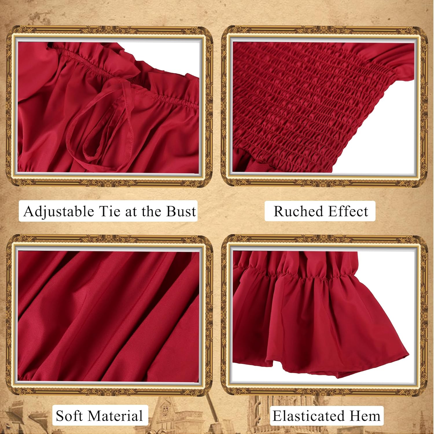 6 Pcs Renaissance Costume Women Medieval Dress for Women Cottagecore Dress Peasant Dress - Image 3