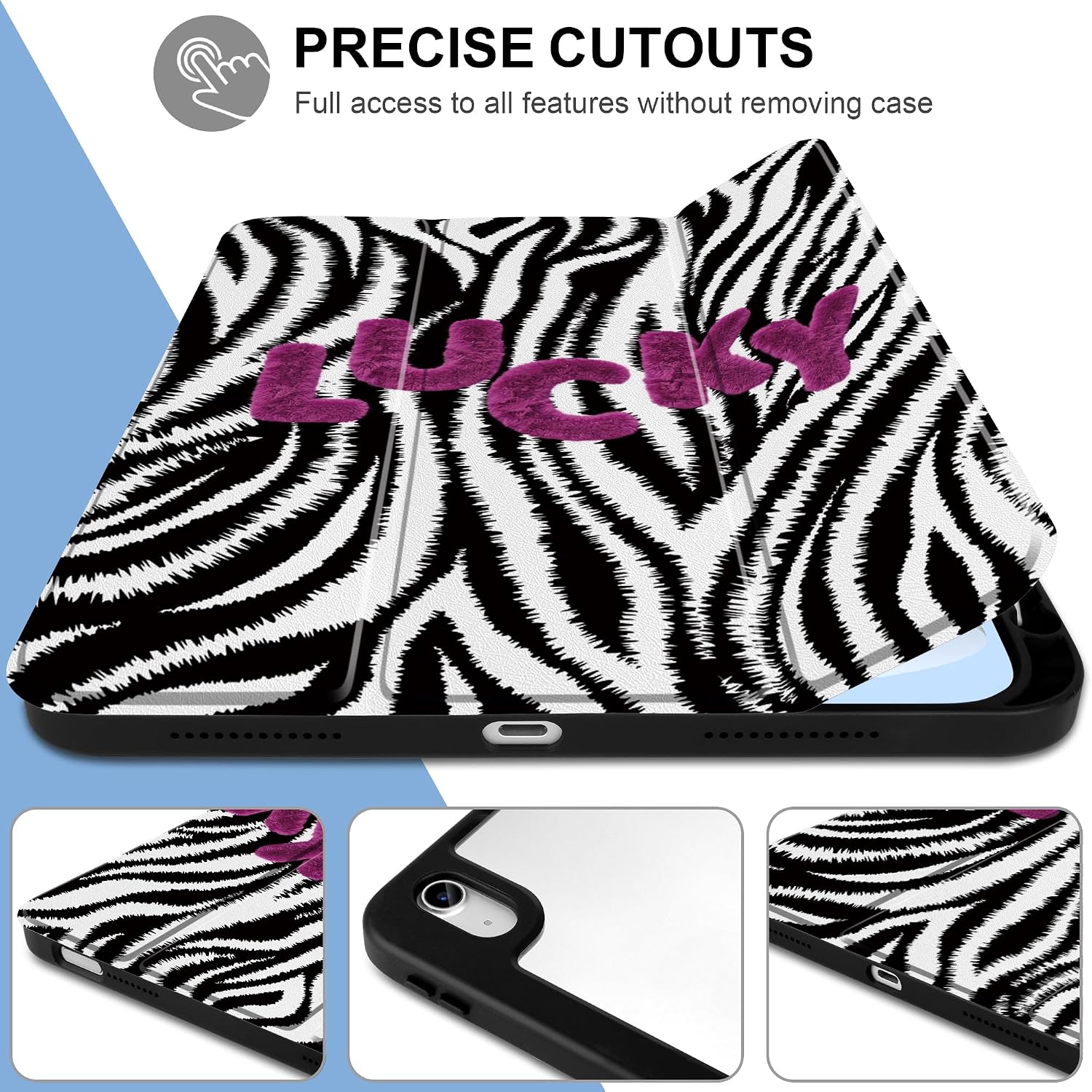 TWOLSKOO for iPad 11th & 10th Gen Case with Pencil Holder, Trifold Stand, Auto Sleep/Wake, Clear Acrylic Back with TPU Bumper, for iPad 11-inch (2025, A16 Chip) & 10.9-inch (2022), Zebra Stripes