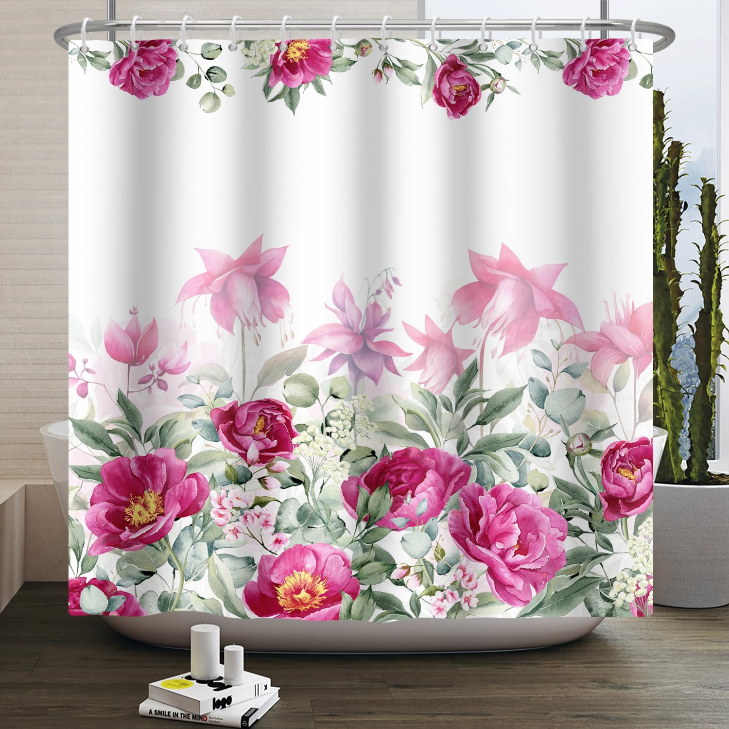 BOODII Tenda da doccia extra lunga nera per bagno XL Botanical