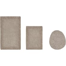 Better Trends Bathroom Rug Set 100% Cotton Tufted Bath Mat Water Absorbent, Reversible Machine Washable Lid Cover Rug for Bathroom Floor Decor, Tub, Laundry Room Blue Beige Edge Collection