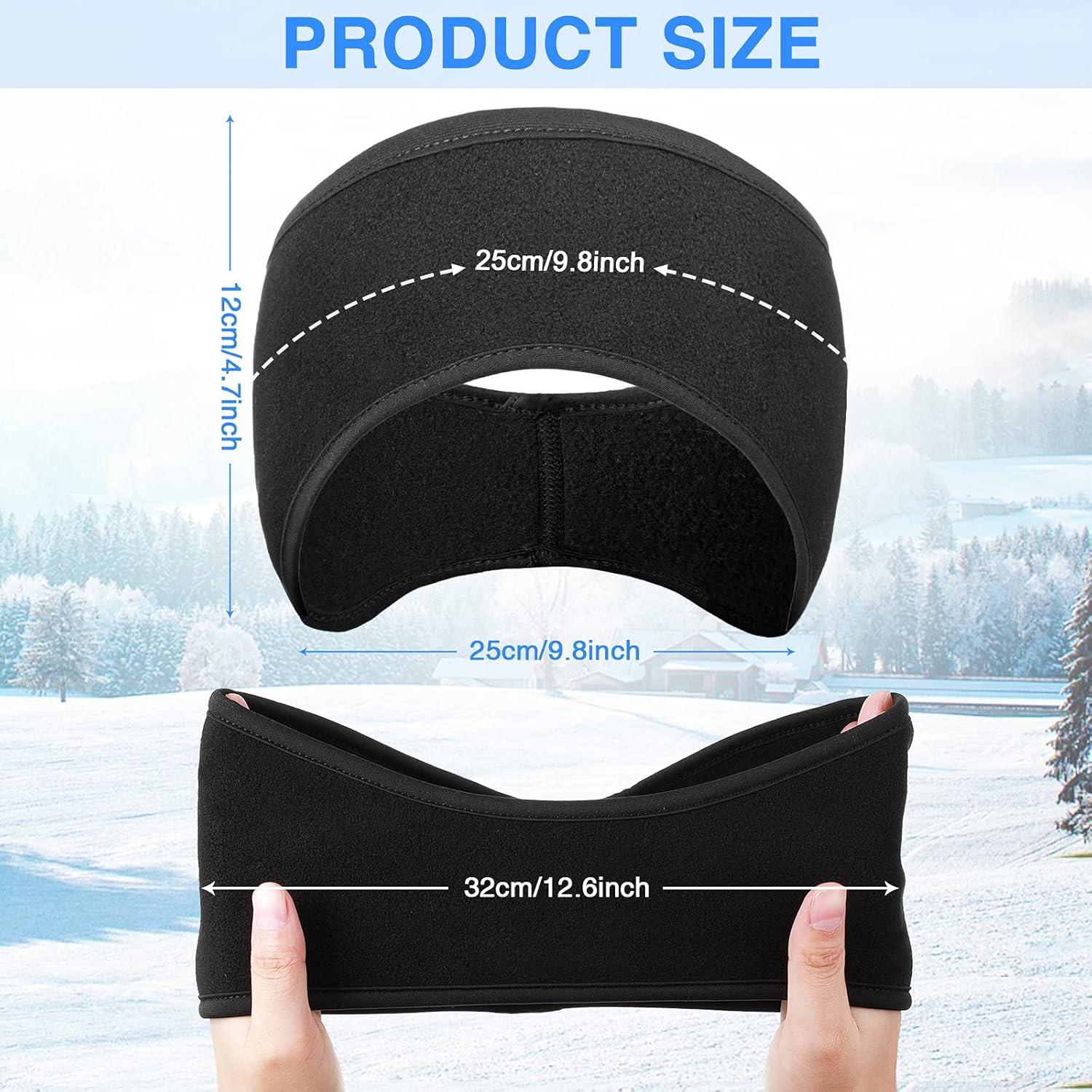 8 Pieces Ear Warmer Headbands with Buttons Fleece Muffs Headband Winter Running Sweatband Stretchy Ear Cover Cold Weather Ear Muffs Sports Earmuff for Women Men Cycling Skiing Jogging (Black) - Image 2
