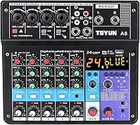 Mesa De Som 4/6/7/8/12 Canais Profissional Portátil Mixer Bluetooth Interface Gravação Audio Console com placa de som USB + 48V Phantom power (Mesa 6 Canais)