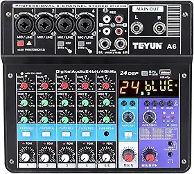 Mesa De Som 4/6/7/8/12 Canais Profissional Portátil Mixer Bluetooth Interface Gravação Audio Console com placa de som USB + 48V Phantom power (Mesa 6 Canais)