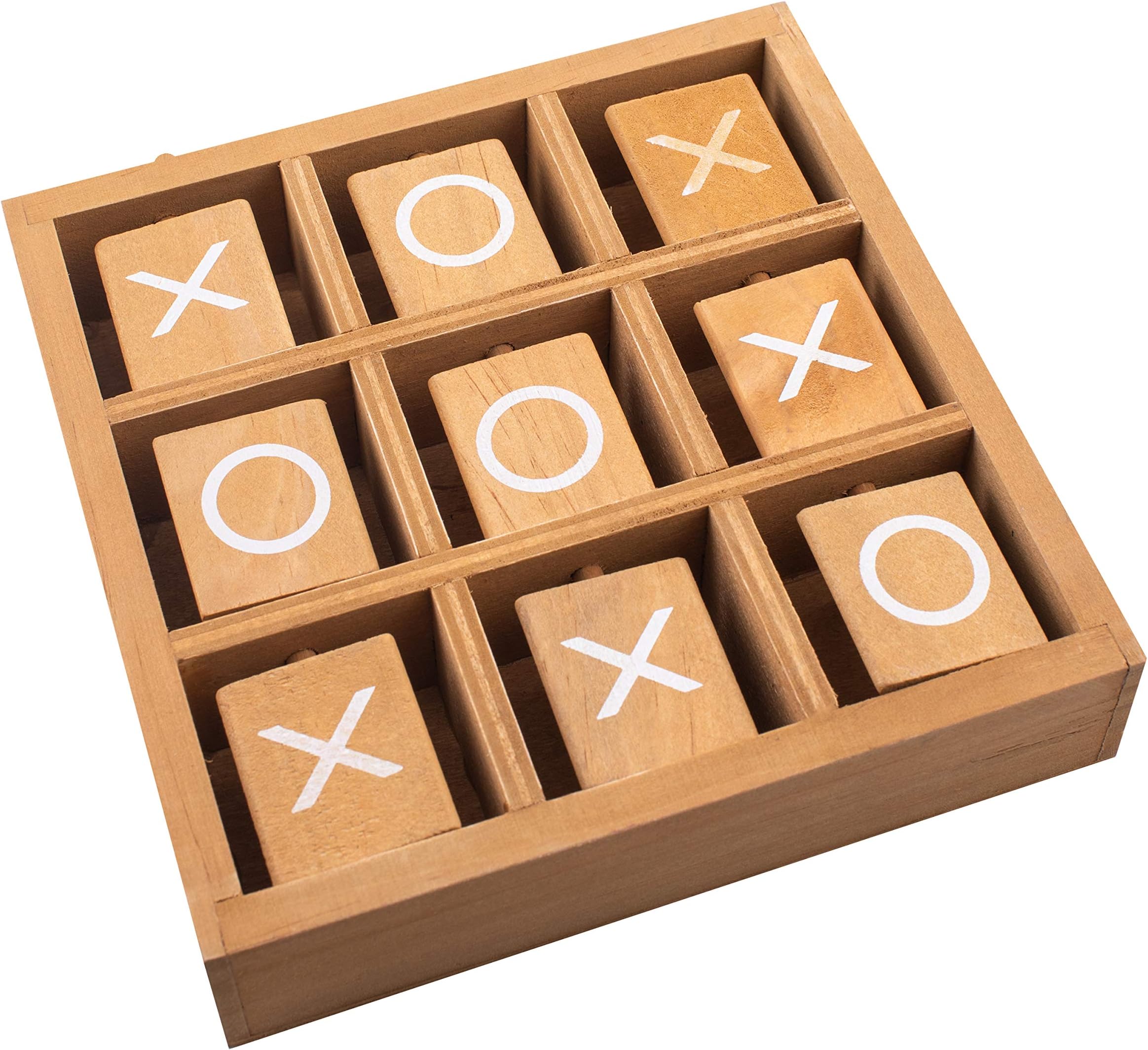 Tic-Tac-Toe Wood Game Set by GrowUpSmart | Classic Wooden Board Game for Kids | Mini Travel Set