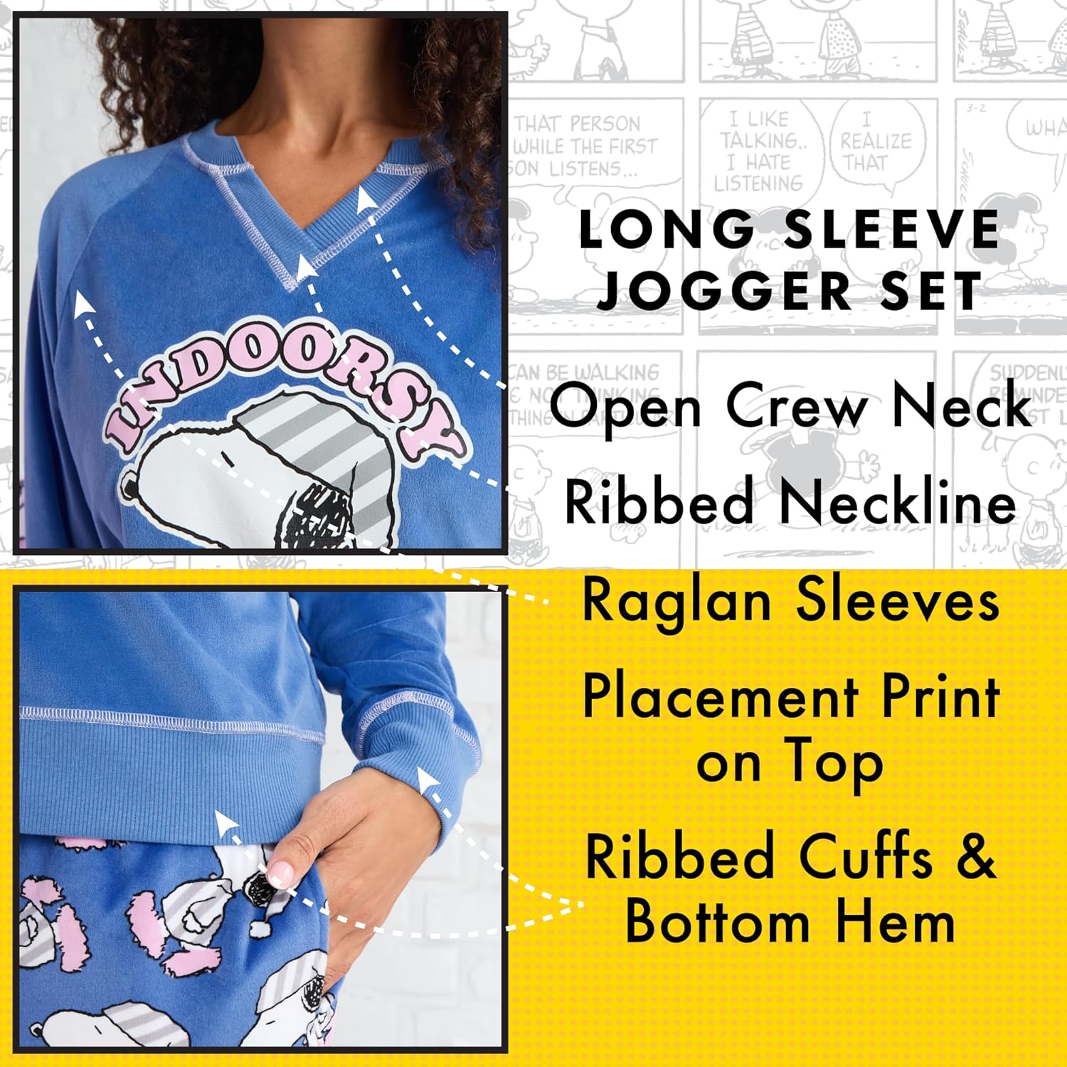 Richard Leeds International Womens Long Sleeve Pajama Top & Jogger Set - Hello Kitty | Pooh | Snoopy | Stitch - Soft PJs Set - Image 4