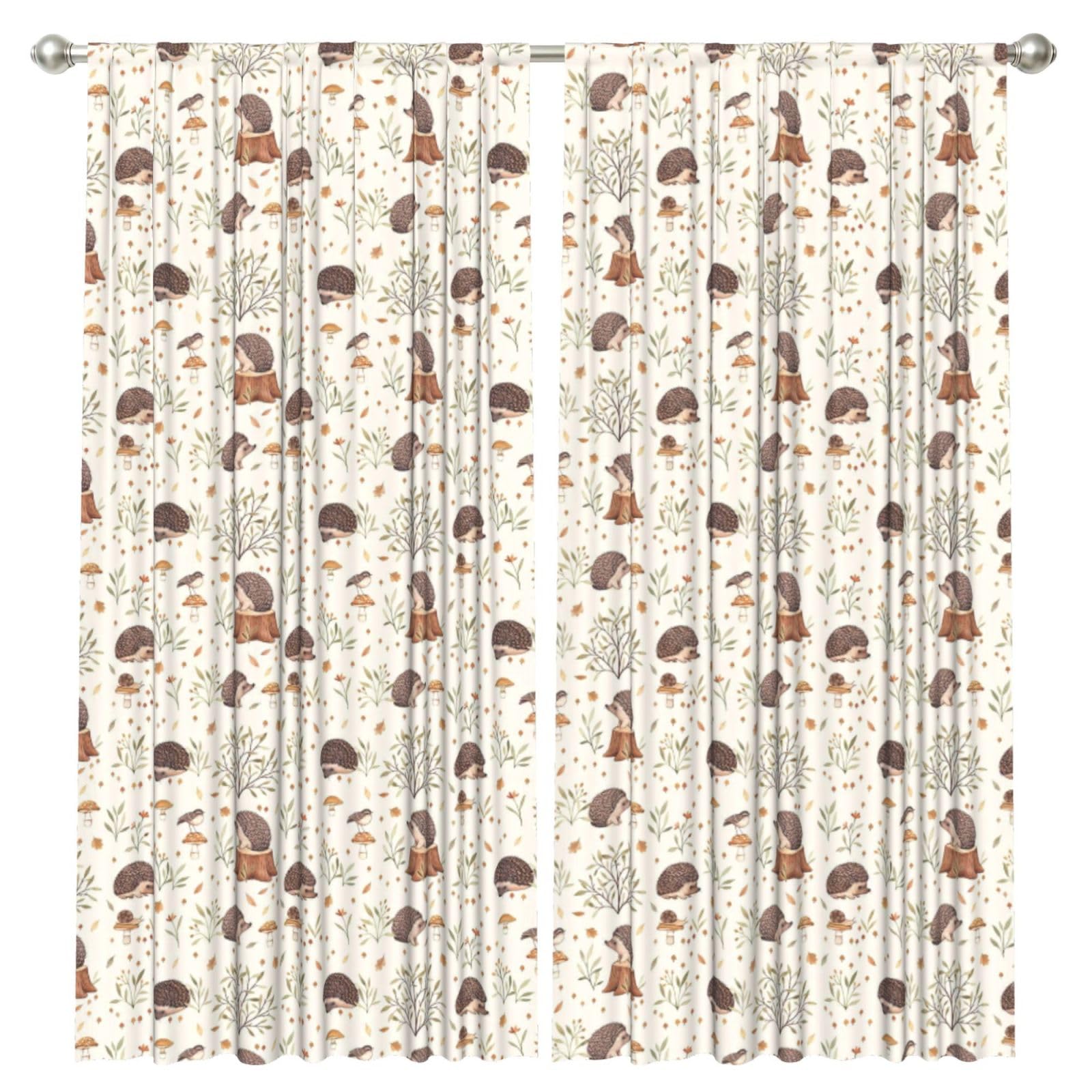 InOmak Meadow Hedgehog, 2 Panels Window Curtains 52 x 84 Inch Blackout Curtains for Living Room Bedroom