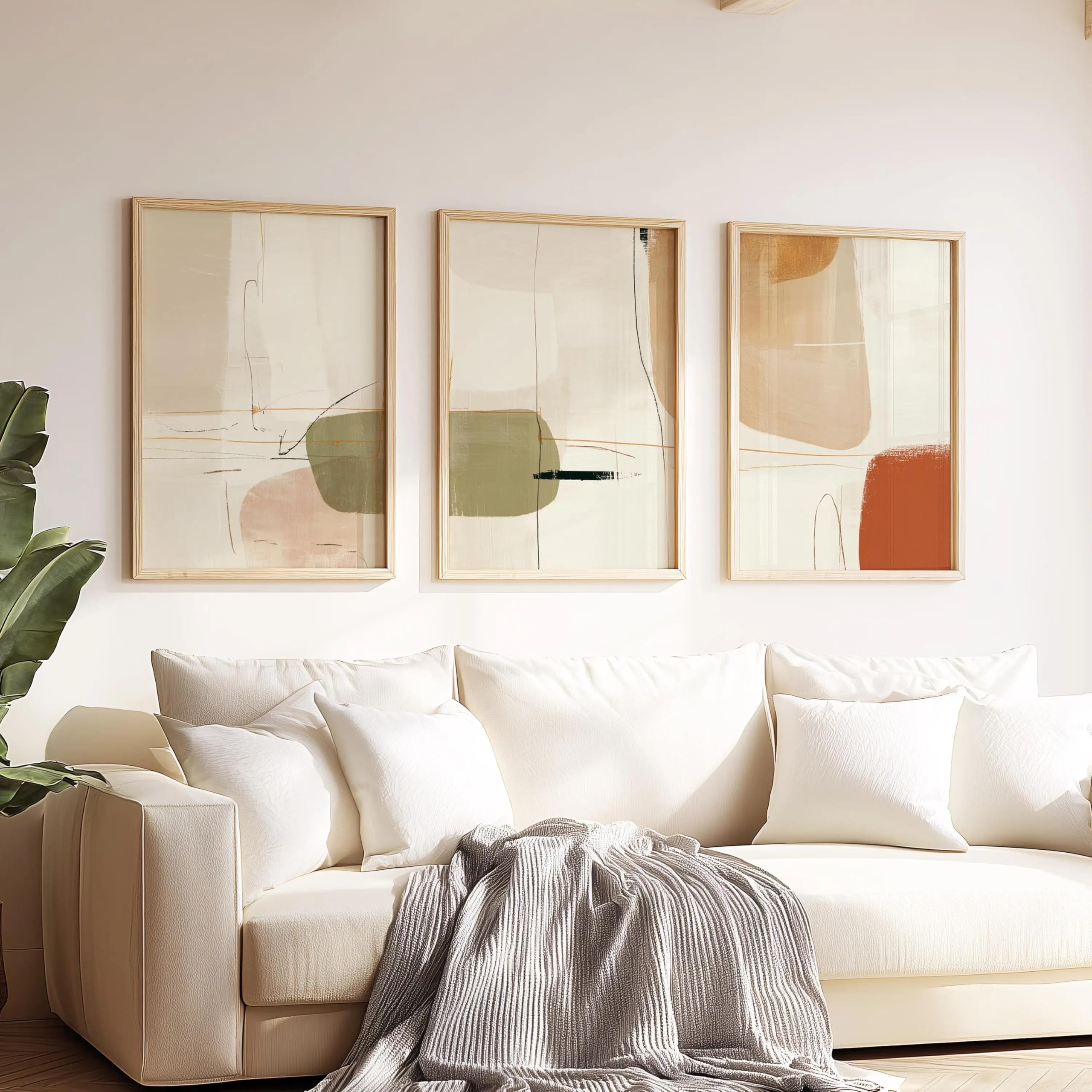 LTjiajuypd Neutral Abstract Wall Art Modern Minimal Canvas Print, Contemporary Triptych Artwork Living Room Bedroom Decoration(50x75cm-3Pcs)