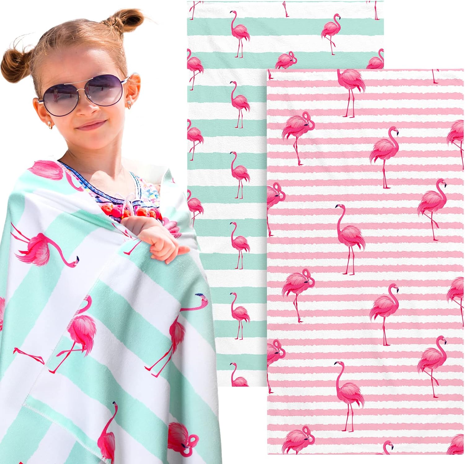 Yahenda 2 Packs Beach Towel for Kids Quick Dry Beach Swimming Bath Pool Towel for Kids Girls Travel Shower Swimming Camping, 28 x 55 Inch