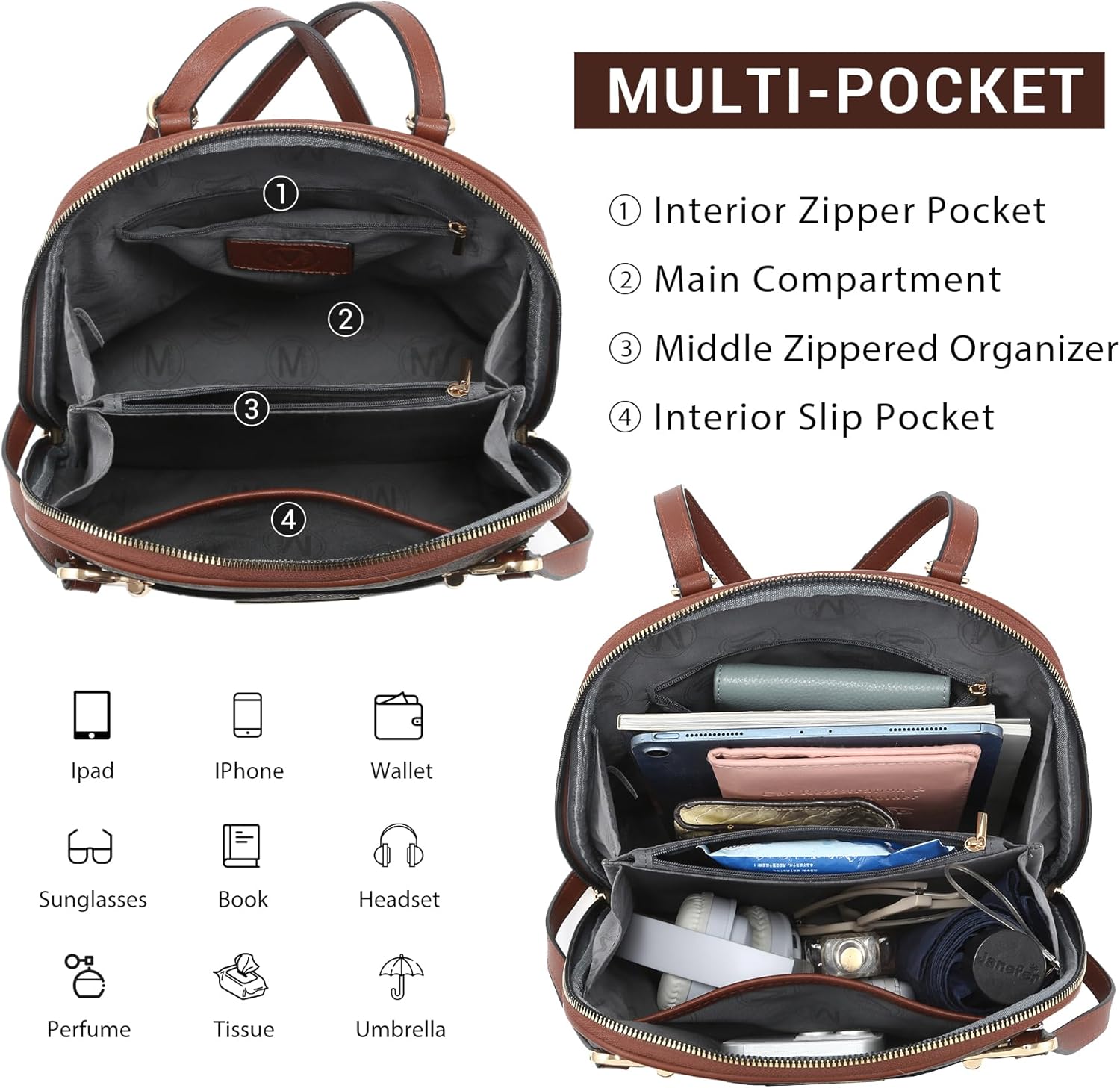 MKP COLLECTION Womens Convertible Backpack Handbag Purse Fashion Designer Ladies Shoulder Satchel Bag for Travel Work - Image 3