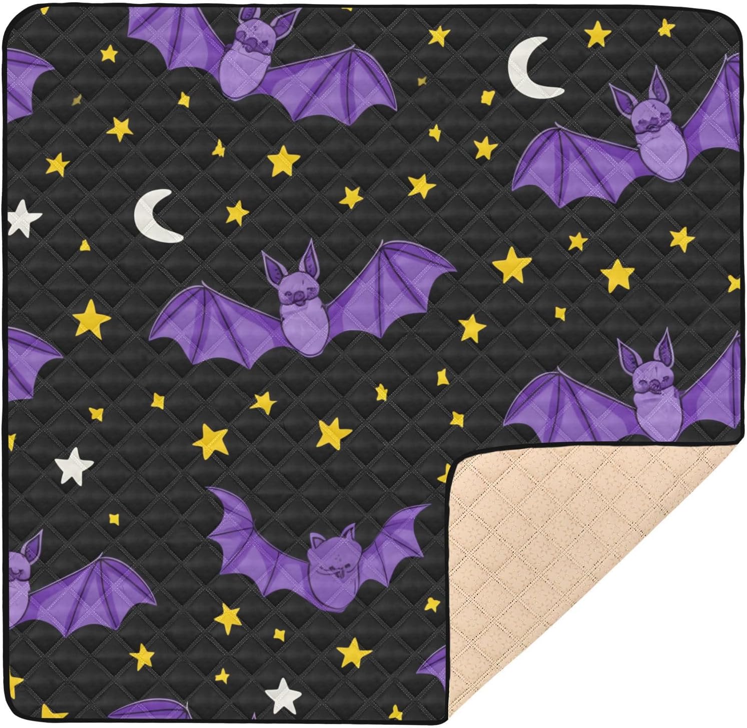 Graffiti Bat and Moon Baby Play Mat, 50“ X 50” Washable Folding Crawling Mat, Baby Floor Mat, Soft, Non-Slip