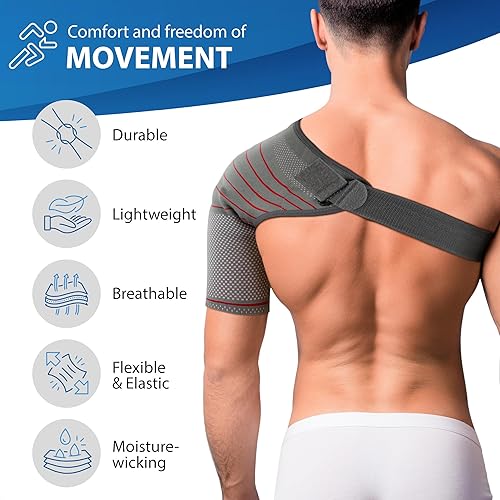 Miniatura 4 de ORTONYX Manga de compresión de soporte de estabilidad de hombro para soporte de manguito rotador, prevención de lesiones, articulación AC dislocada,