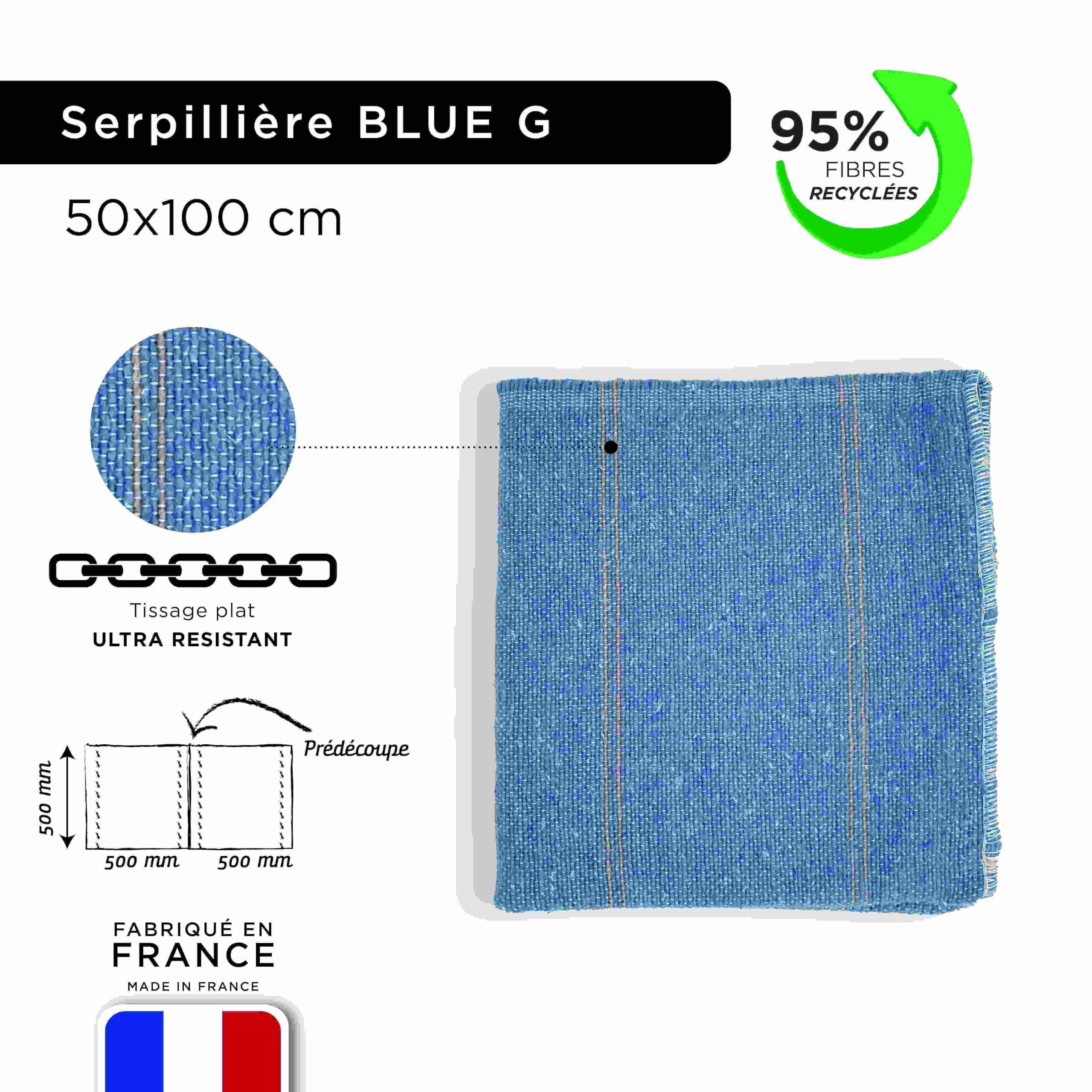 LNT France - Set di 5 panni originali Blue G, 50 x 100 cm, in tela di jeans riciclata. Multiuso, pulizia di tutti i pavimenti. Molto resistenti. Prodotto in Francia.