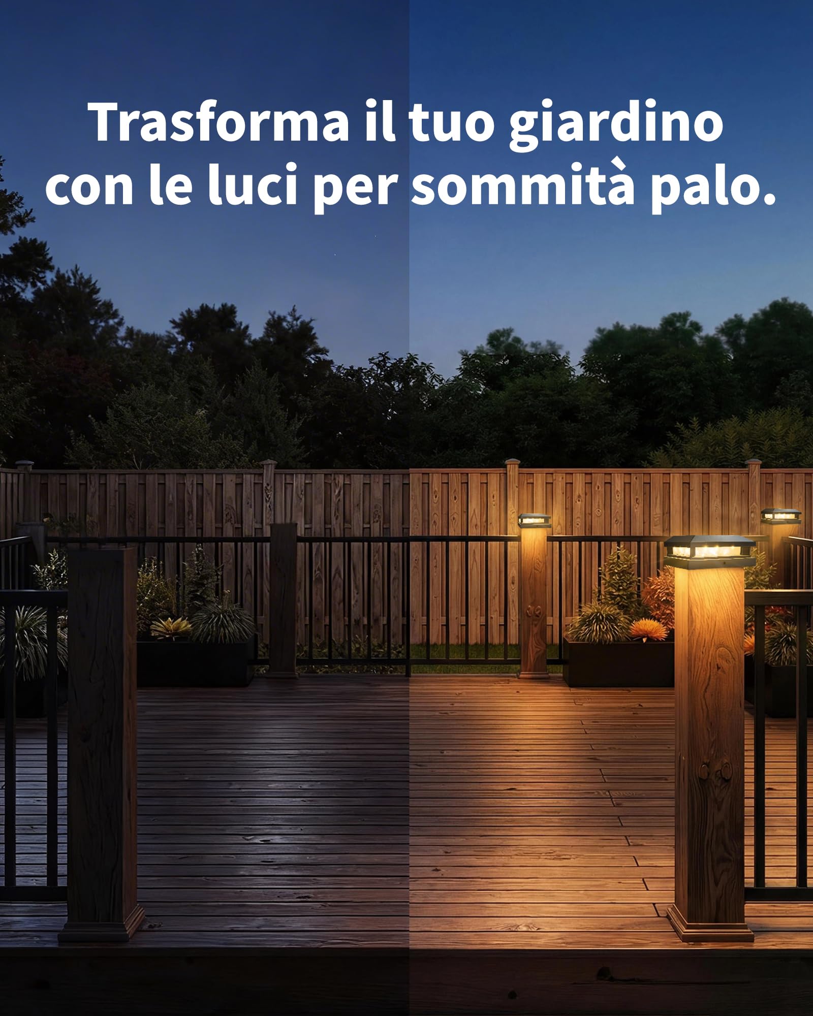 BRIMAX Plafoniera Solare per Pali 9x9 / 10x10 / 12x12 cm | 3000K/6000K Commutabile | IP65 Impermeabile | Luce per Pali di Recinzione Legno & Plastica | Autonomia 8-12h | 2 Pezzi