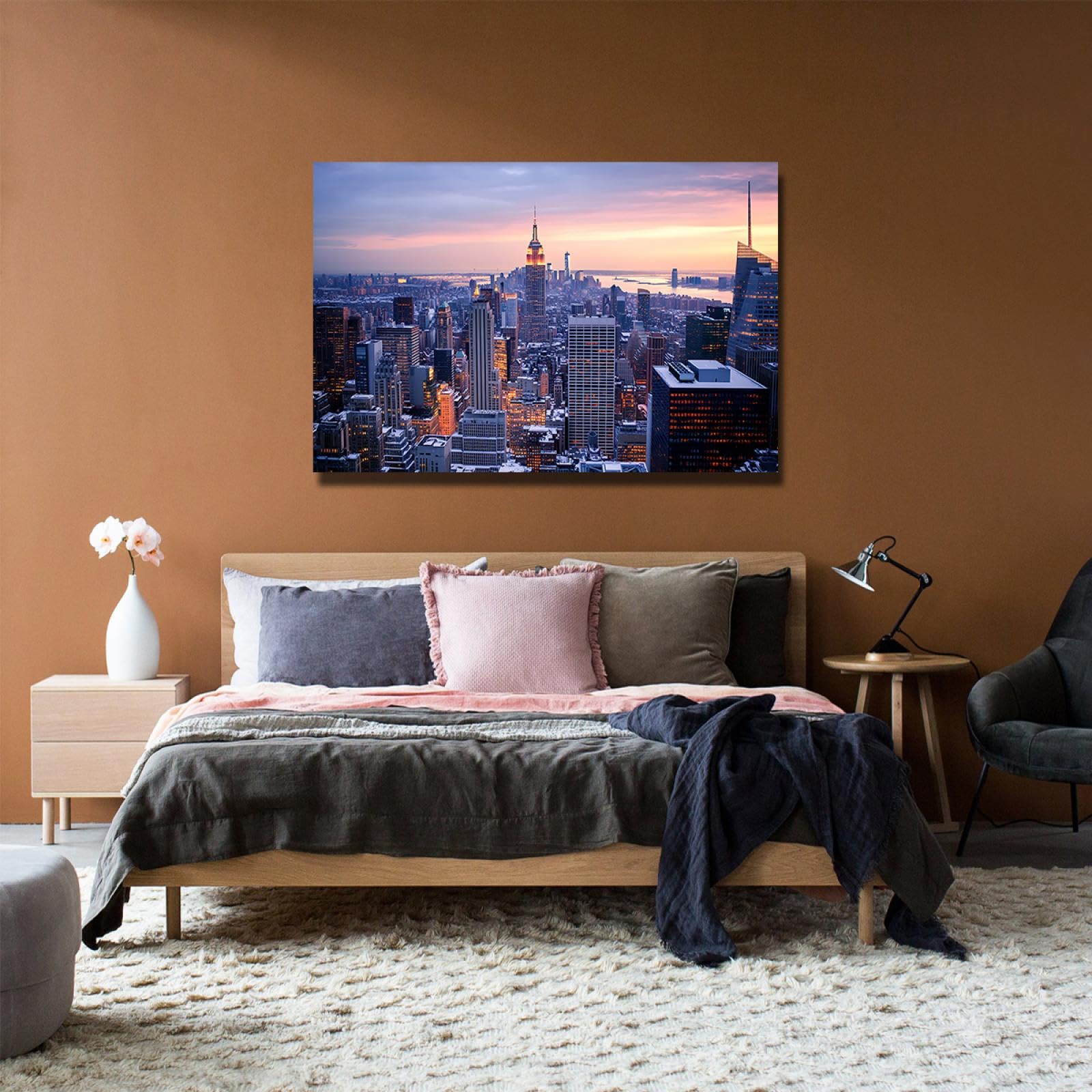 UIRINGART Urbain Horizon Toile Art Mural Bâtiments Urbains Modernes Et Lever Du Soleil Paysage Imprimer Affiche Pour Salon Bureau Studio Décor Mural 80x125cm Cadre Intérieur