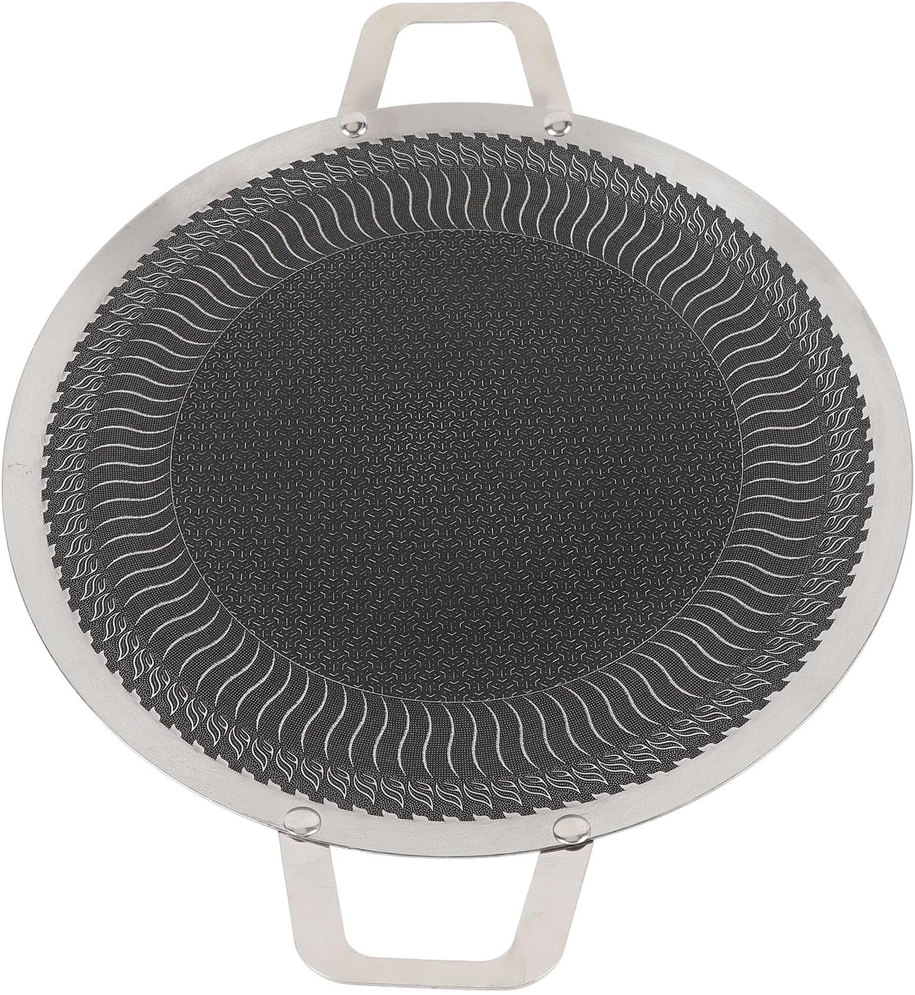 Stainless Steel BBQ Grill Pan, Nonstick Multi Layer Cast Grill Pan with Double Handles for Indoor Outdoor Cooking, Compatible with All Heat Sources (38cm)