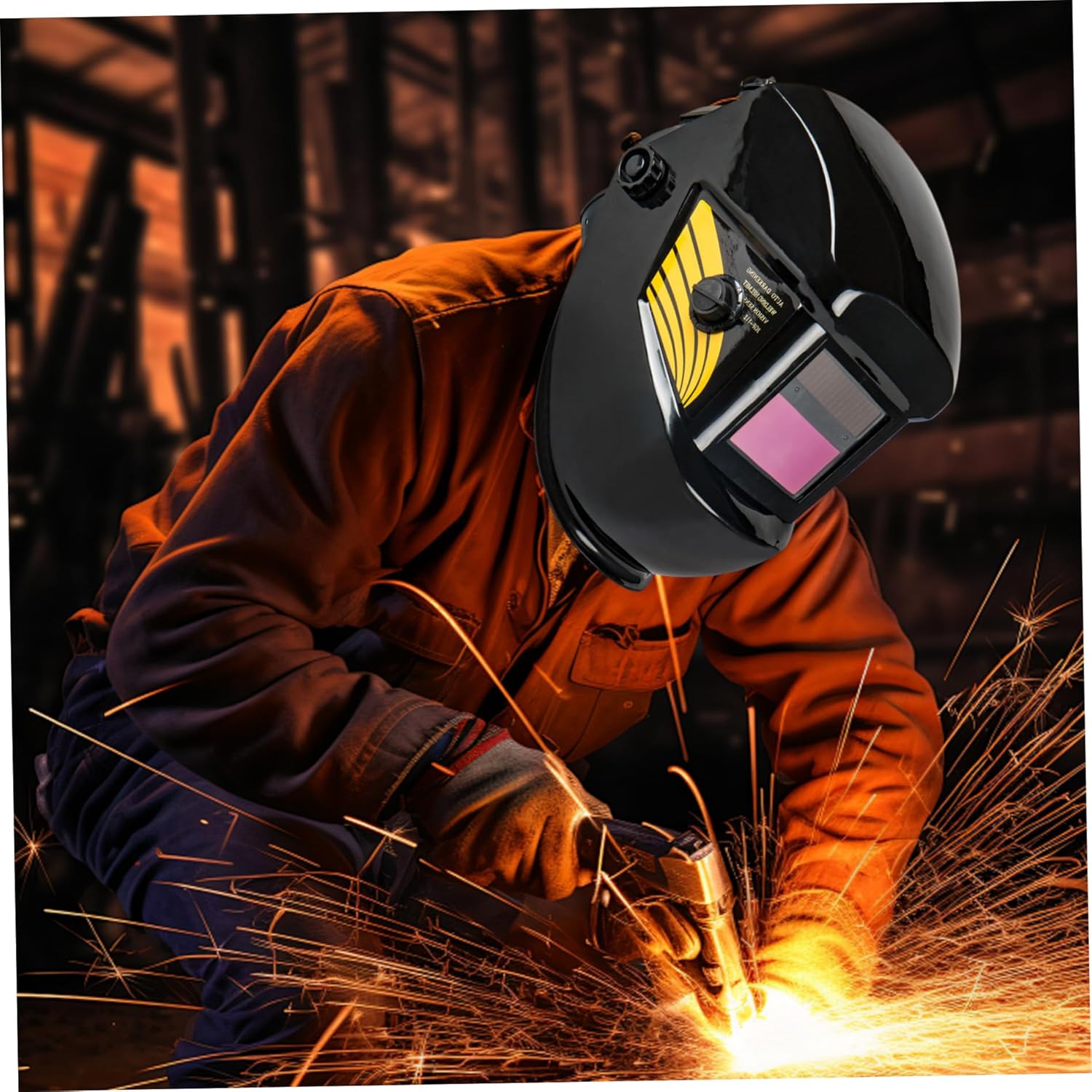 Auto Darkening Welding Helmet Solar Powered Welder Mask Heat-Resistant Adjustable Welding Hood with 180° Flip Design Helmet Auto Darkening