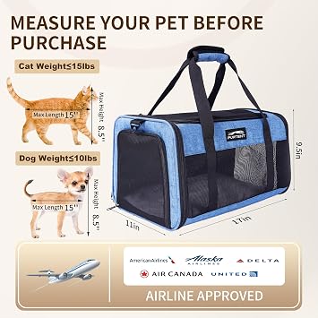 TSA Airline Approved Pet Carrier for Cats and Small Dogs - Soft Sided, Foldable, Cat Dog Carrier Fits Pets Up to 15 lbs - Ideal for Travel, Car Rides, and Vet Visits - Dark Blue