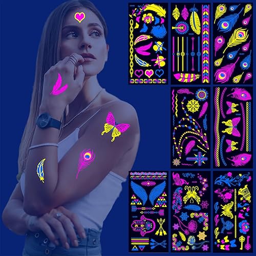 Miniatura 9 de Tatuajes temporales de corazón que brillan en la oscuridad, tatuajes temporales luminosos de neón para el día de San Valentín, novia, boda, San