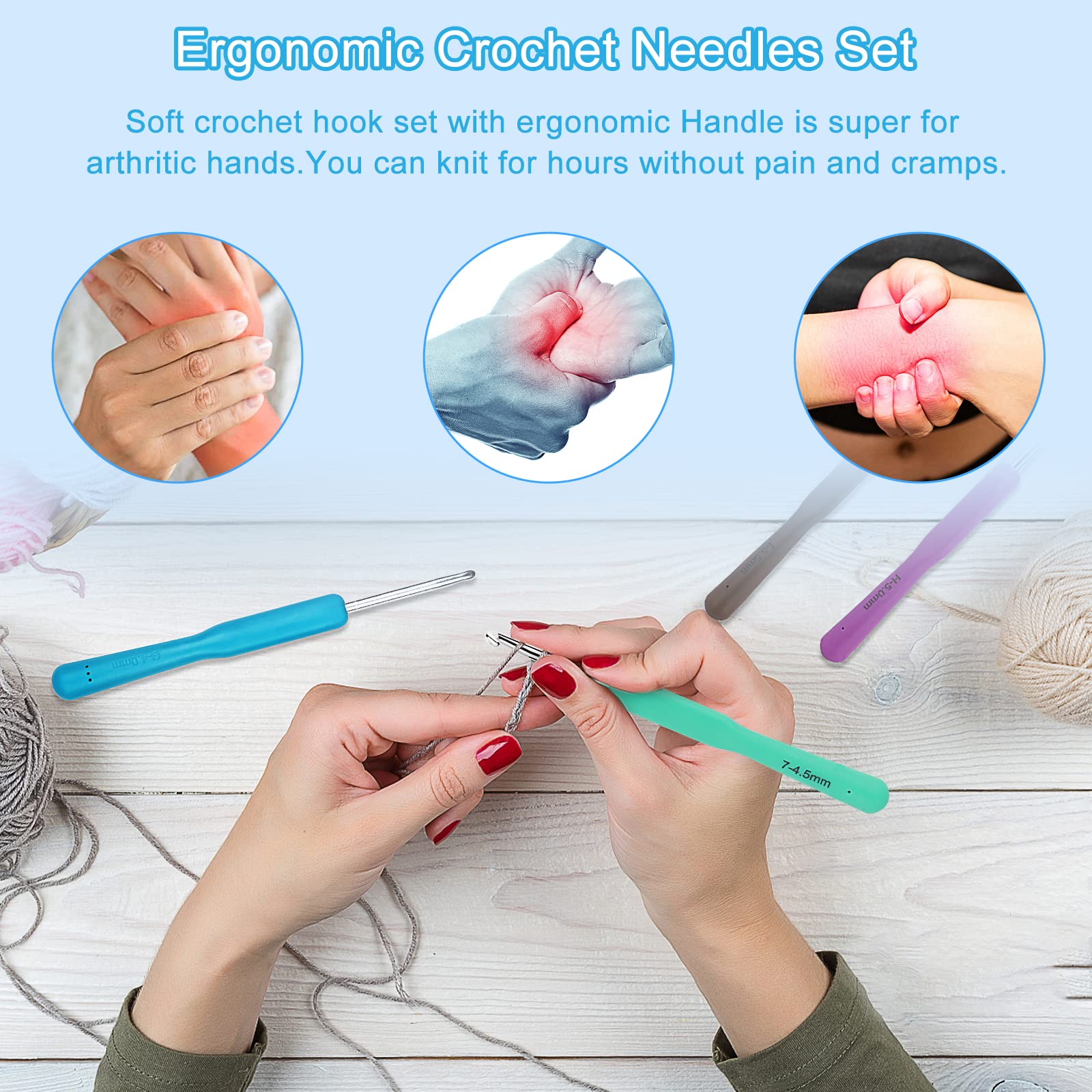 Agujas Tejer Silicona Agujas Ganchillo Ergonómicas Aeelike - Juego 8  Tamaños Con Mangos Silicona TPR - Para Manos Artríticas Agujas Crochet  Cómodas Principiantes, image size:1600x1600