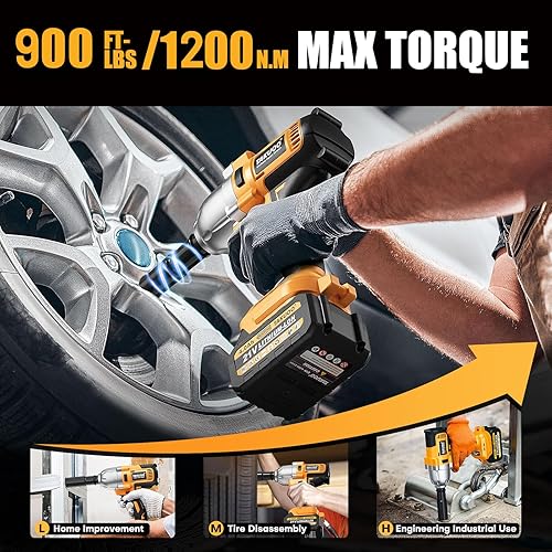 Miniatura 4 de Llave de impacto inalámbrica de 12 pulgada, pistola de impacto sin escobillas de 1200 N.m (900 pies-libras), llave eléctrica de alto par de 3300 RPM