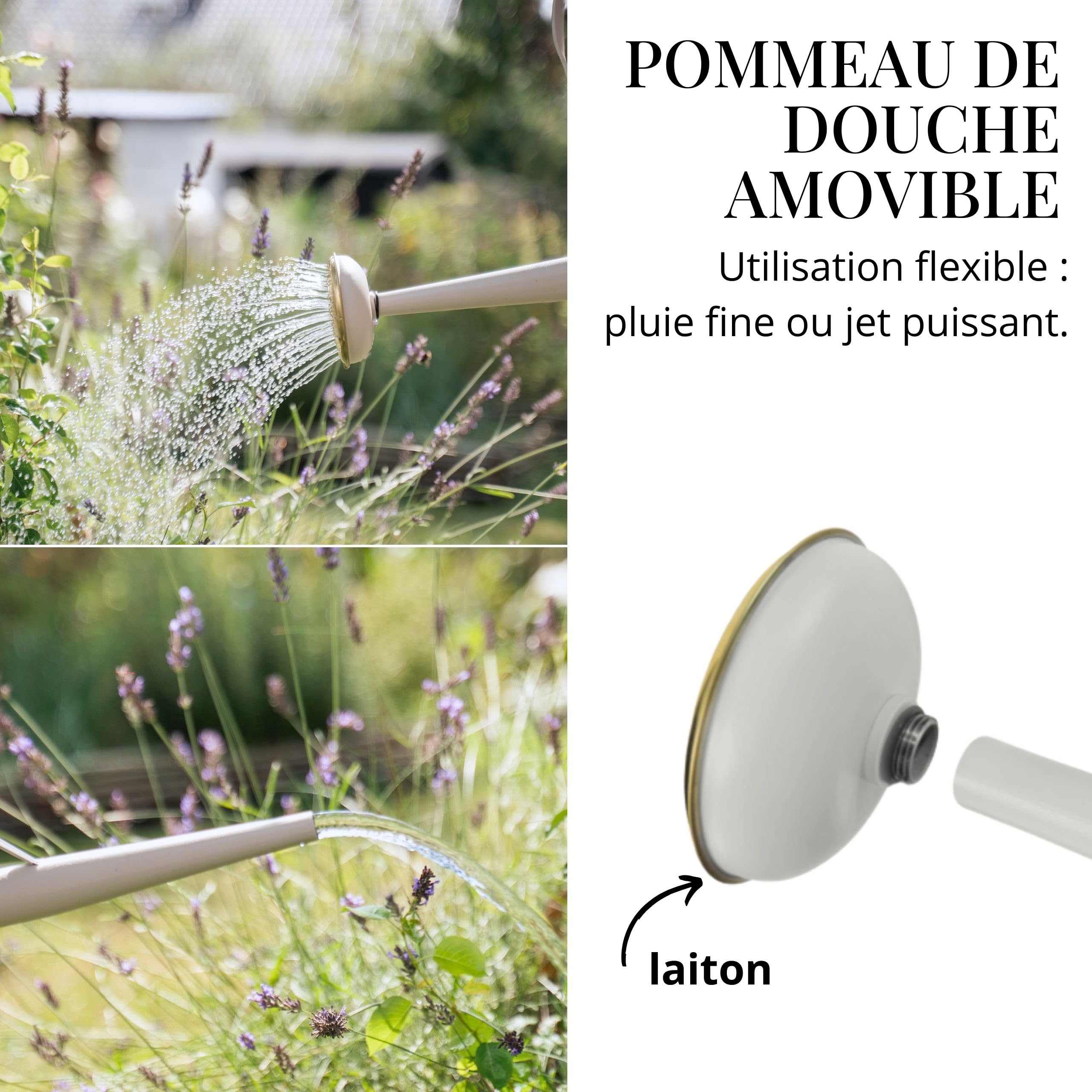 LIVLIG - Arrosoir vintage - 10 l - Pour jardin et balcon - Arrosoir en métal de qualité supérieure avec douchette amovible et design à 2 anses - Arrosoir vintage avec douchette en laiton - Greige