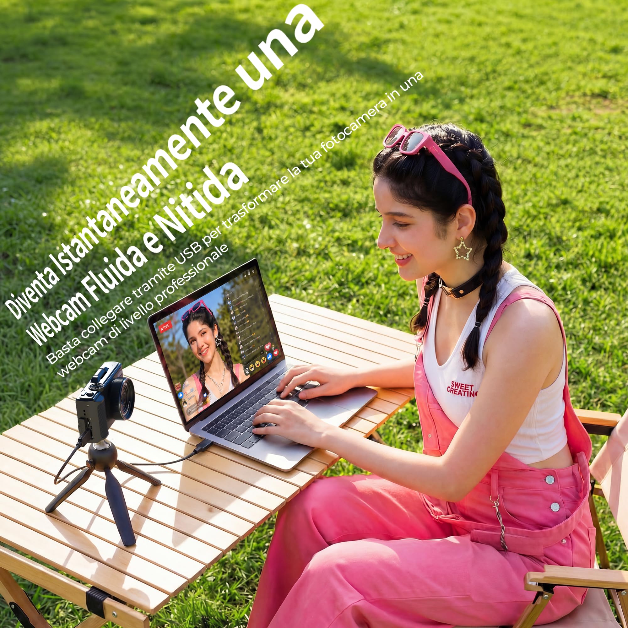 Fotocamera Digitale 5K 80MP WiFi & Autofocus, Videocamera Vlogging per YouTube, Schermo 3" 180° Ribaltabile, Zoom 18X, Compatta da Viaggio per Principianti e Ragazzi, incl. Scheda 64GB e 2 Batterie