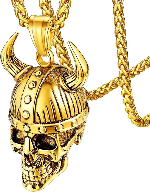 FaithHeart Gothic Skull Necklace for Men Stainless Steel Skull Head/Bullet Pendant Punk Skeleton Jewellery with Sturdy Chain Silver/Gold/Black Plated Can Customise