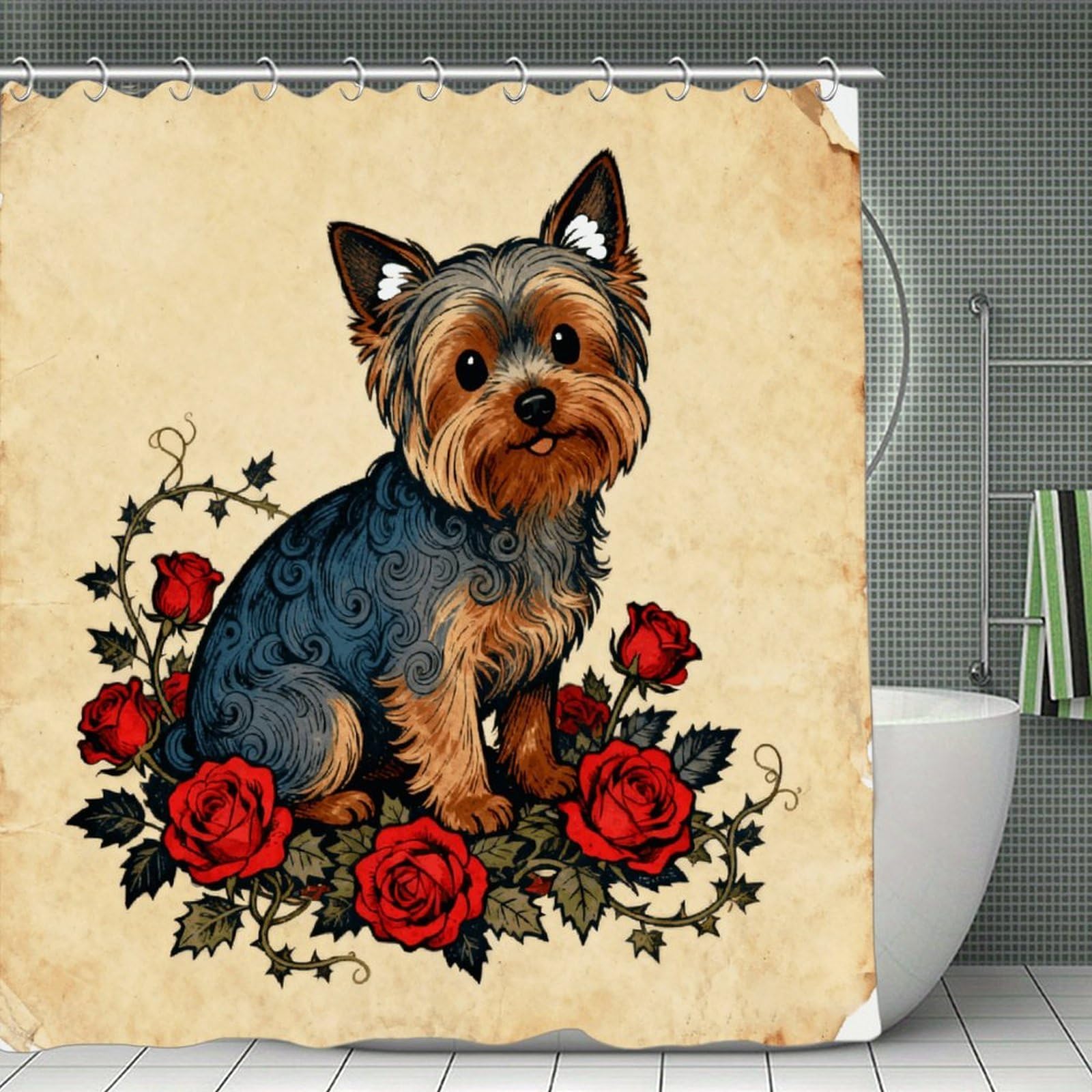 VstaDank Rose Yorkshire Shower Curtain Light-Weight Blackout Bathroom Curtain Washable Shower Liner 71x71 Inch Bath Curtain with Metal Holes Bathtub Bath Room