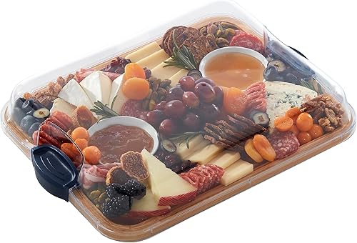 Farberware Build-A-Board Bamboo Cutting Board with Built-in Compartments and Clear Locking Lid with Navy Handles, Perfect for Charcuterie, Snacks, Farberware Build-A-Board Bamboo Cutting Board with Built-in Compartments and Clear Locking Lid with Navy Handles, Perfect for Charcuterie, Snacks,