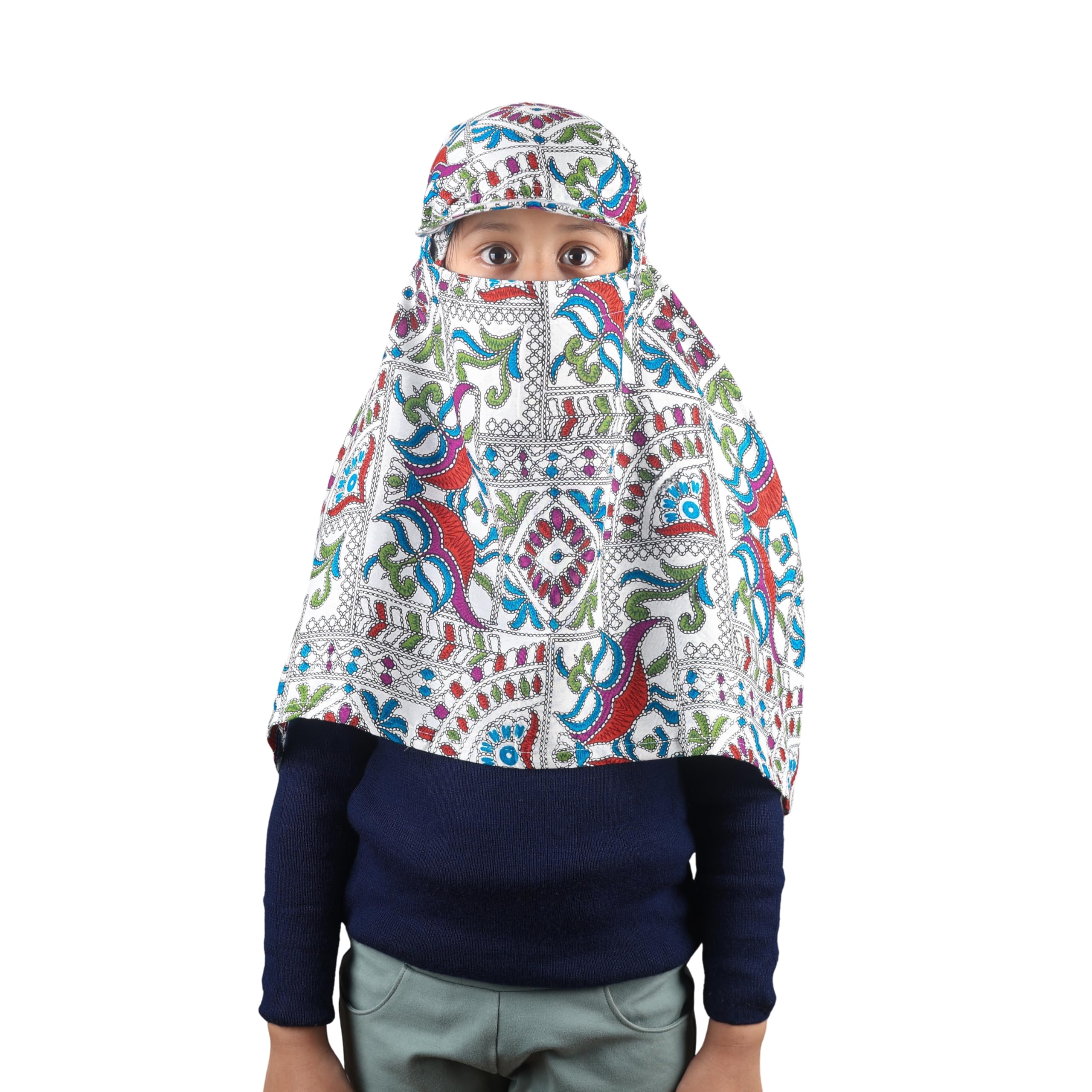 Kids Cotton Scarf Cum Mask with Cap - UV Sun Protection Full Face Head Cover for Girls-image-20