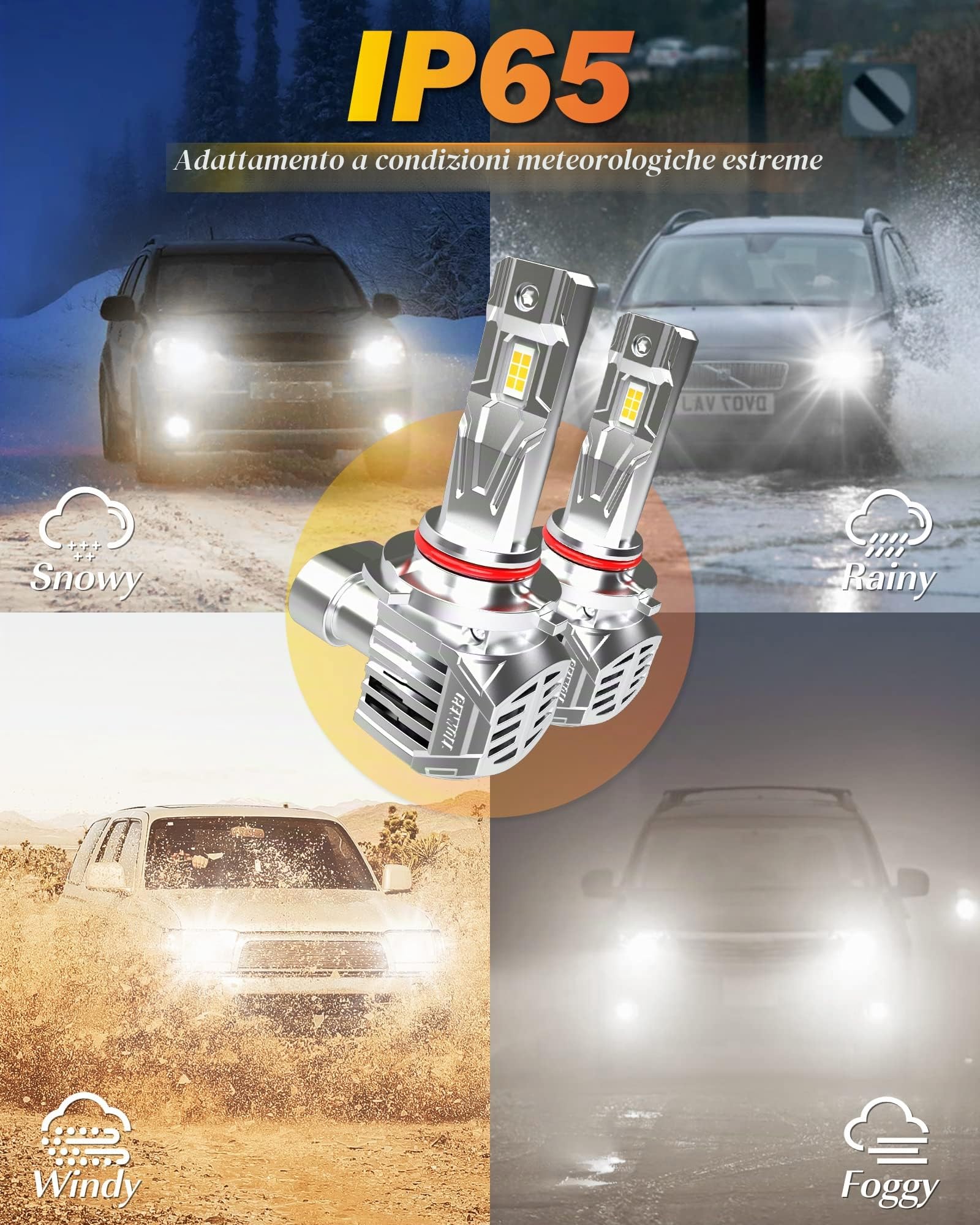 Lampadine HB3 Led, 120W 24000LM 6000K Bianco Freddo 600% Luminosità Lampadina HB3 Led Canbus Senza Errori All-in-One Design Kit di Conversione di Sostituzione Alogena Xenon, Confezione da 2