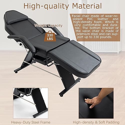 Miniatura 6 de Silla de tatuaje con taburete hidráulico, multiusos profesional de cuero de salón esteticista, mesas de masaje ajustables actualizadas para camas