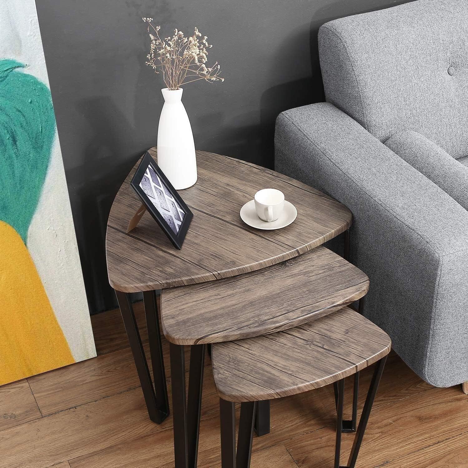 Generic Bedside Table for Bedroom Shelf Nesting Tables Coffee Table Set of 3 Industrial End Side Table Vintage Nightstand with Metal Legs for Home Office