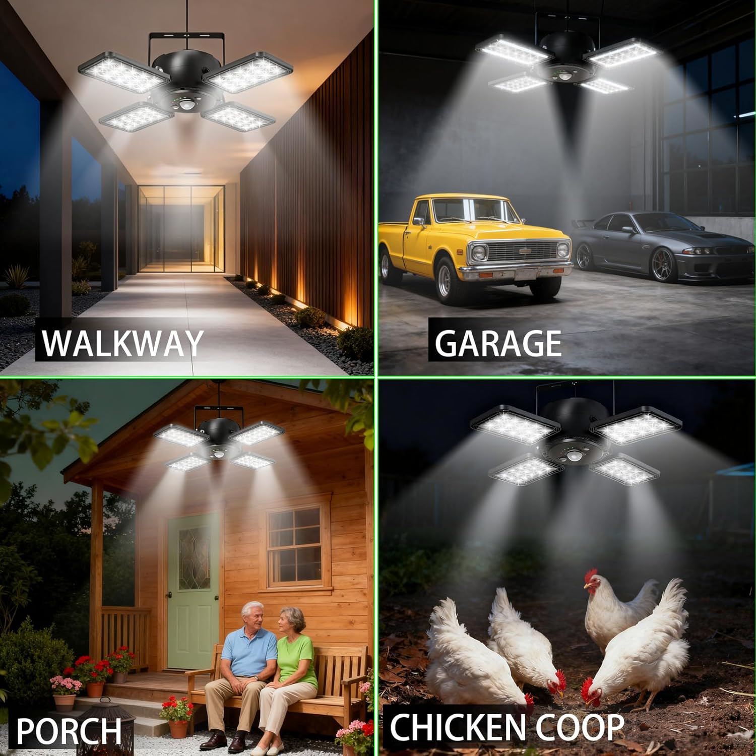 INXPHY Solar Shed Light Indoor Outdoor 1200LM 144LED Pendant Light, Motion Sensor with Upgrade 5 Lighting Modes & Remote Control 4-Leaf 120°Adjustable Lights for Home Yard Garage