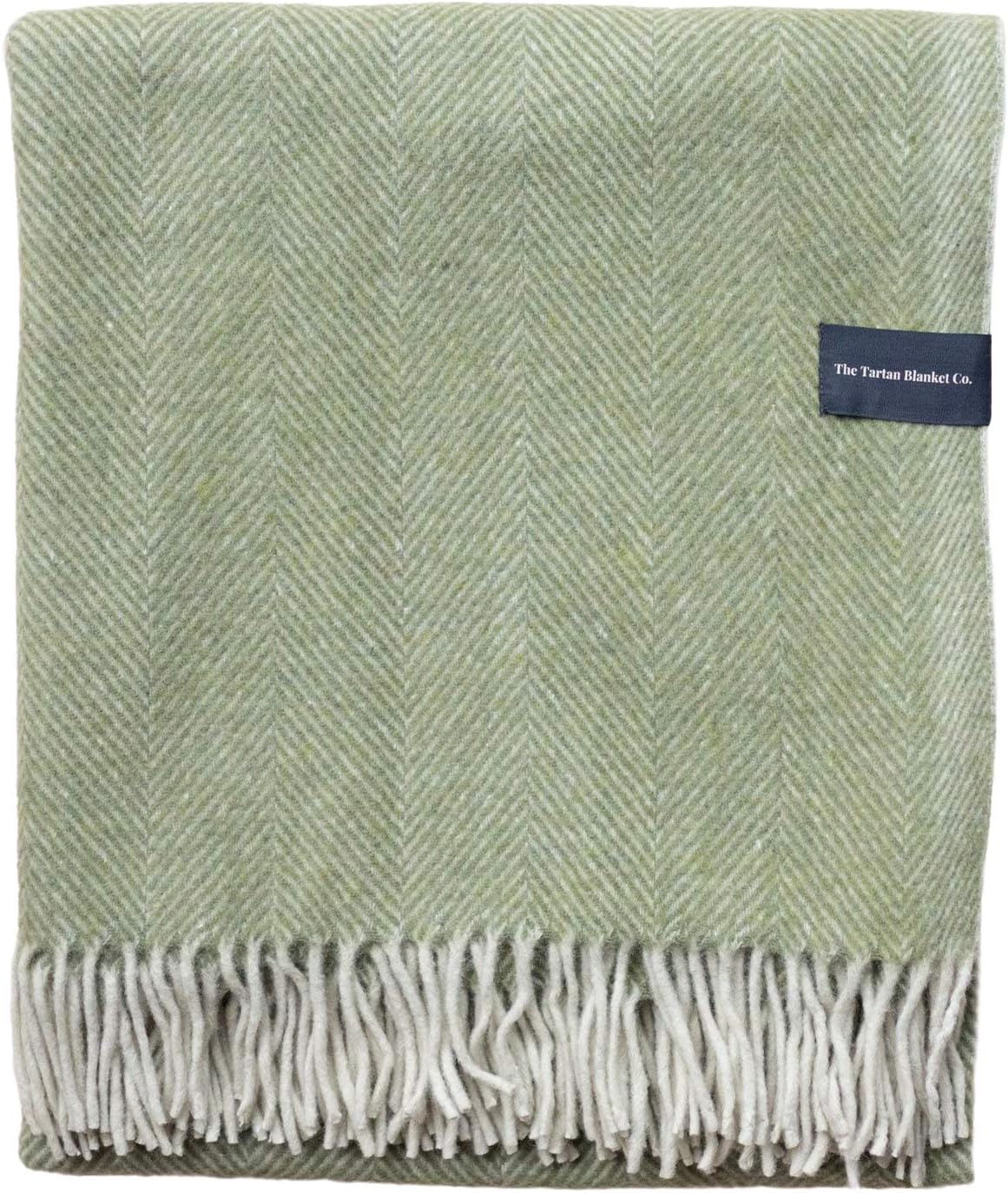 The Tartan Blanket Co. Recycled Wool Blanket in Olive Herringbone