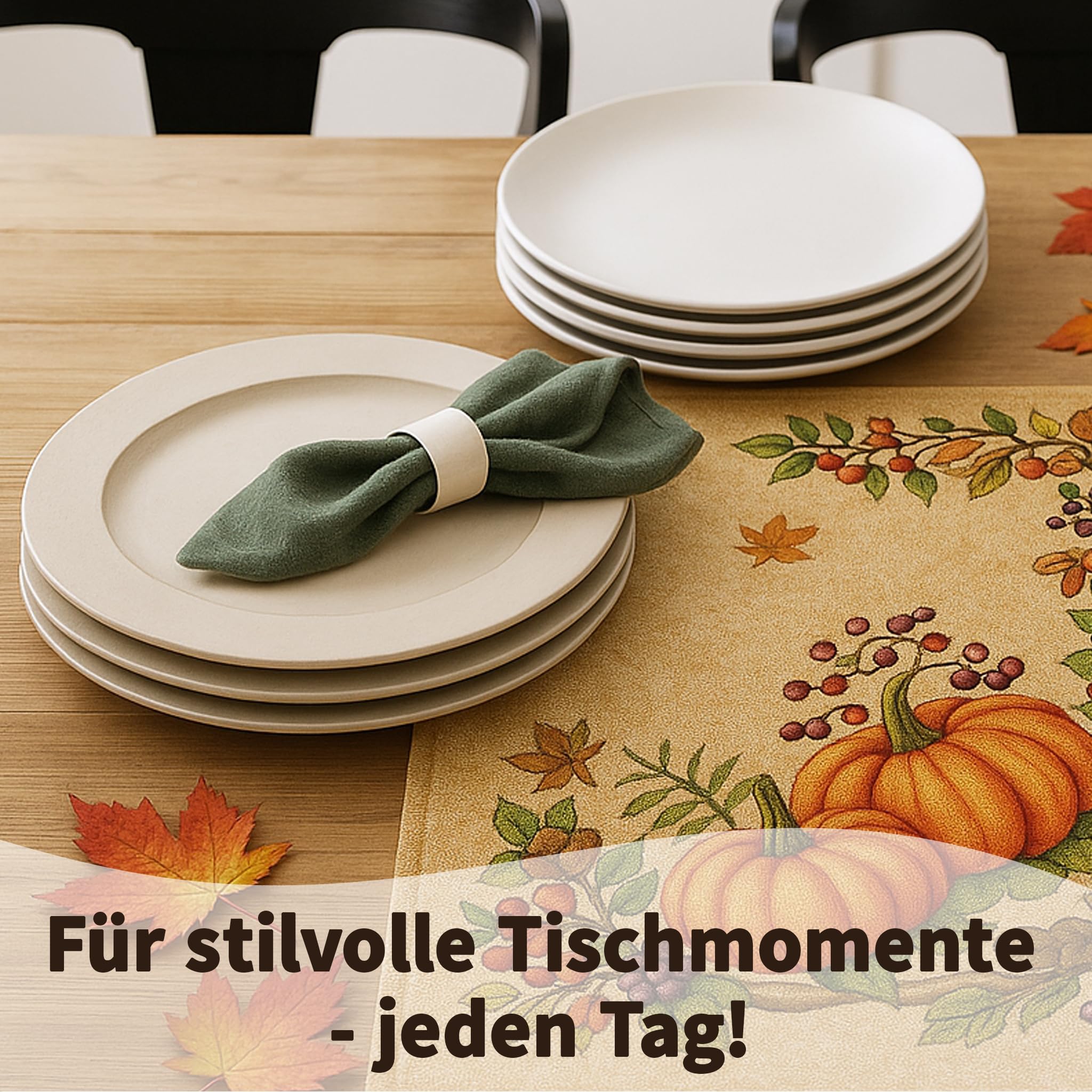 Tischläufer Herbst 45 x 140 cm mit gewebtem Kürbismotiv Gobelin-Art - Tischdeko für Küche & Tisch