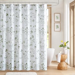 Martha Stewart Martha's Garden Shower Curtain Botanical Floral Print Cotton Shower Curtain for Bathroom, Spa Quality Modern Shower Curtains Standard Size, 72x72 Sage Green