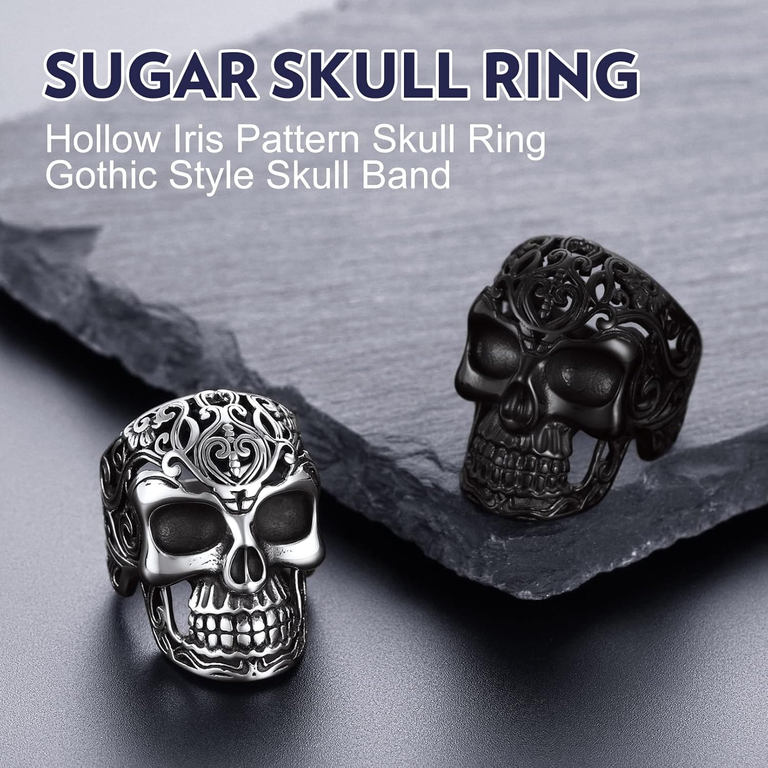 Bandmax Mens Skull Rings, Stainless Steel Skull Skeleton Band Rings for Men Women Gothic Punk Biker Rings Size 7-14 - Image 8