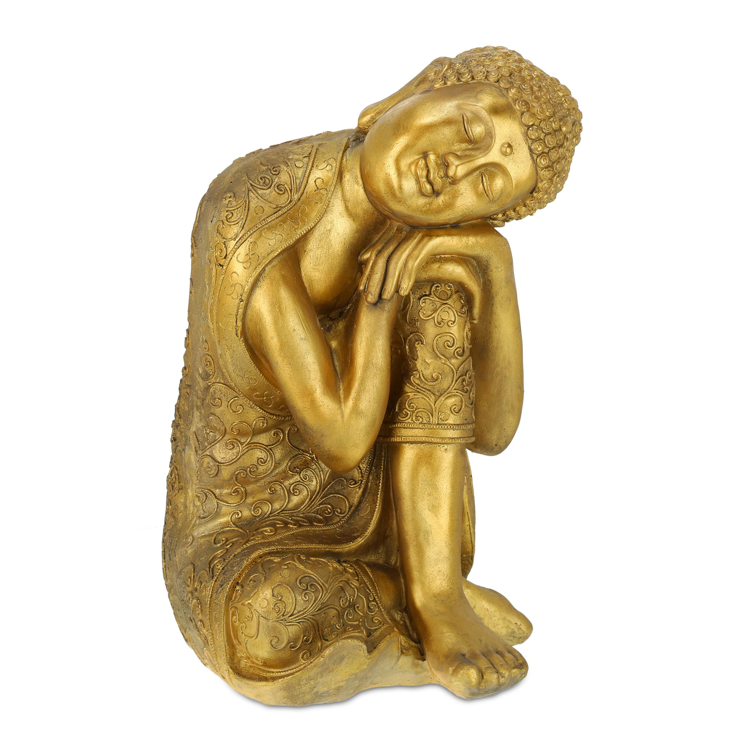 Relaxdays Buddha, Figura da Giardino, Resistente alle Intemperie, Buddha Seduto, Poliresina, HBT: 61x40x37 cm, Dorata