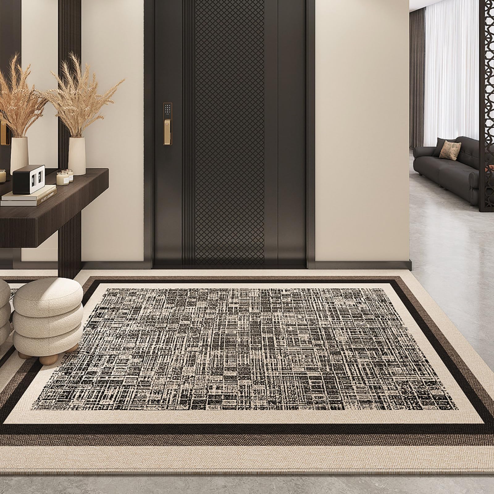 Felpudo Entrada Casa 90x150 Patrón Motlleado Negro Beige Felpudo Exterior Antideslizante Lavable Felpudos para Pasillo Cocina Puerta Jardín Decoración Alfombrilla para Entrada